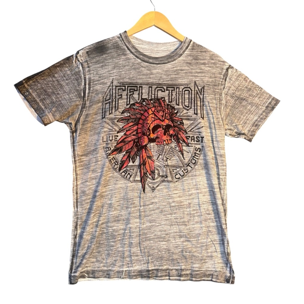 Affliction “Sketch Tribe” Red/Heather Gray Graphic Tee – Men’s Sz L - Picture 2 of 9